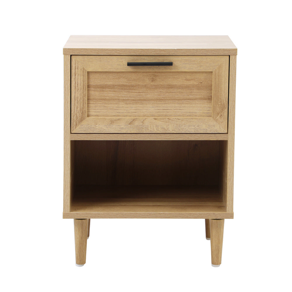 Oikiture Bedside Table Nightstand Bedroom Storage Cabinet Natural-Bedside Table-PEROZ Accessories