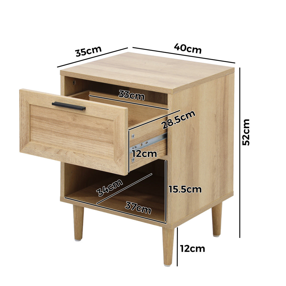 Oikiture Bedside Table Nightstand Bedroom Storage Cabinet Natural-Bedside Table-PEROZ Accessories
