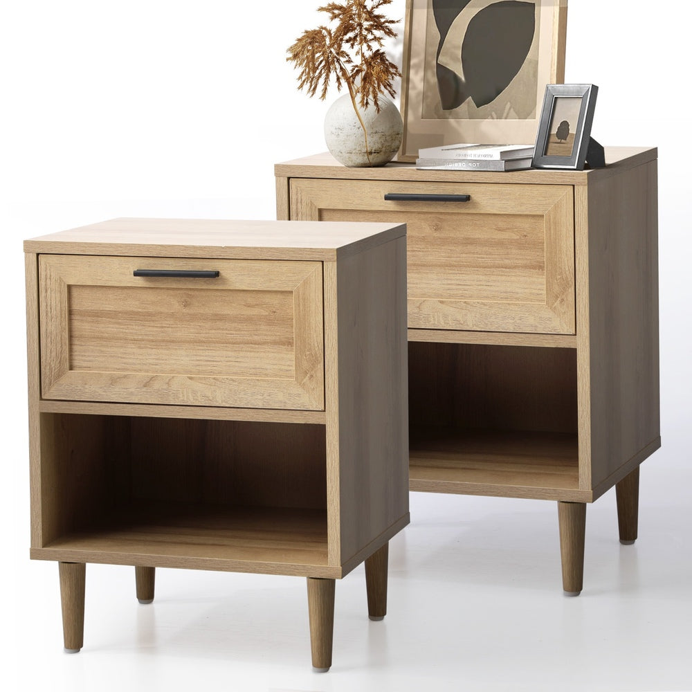 Oikiture Bedside Tables Set of 2 Nightstand Natural-Bedside Table-PEROZ Accessories