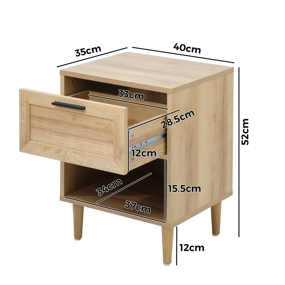 Oikiture Bedside Tables Set of 2 Nightstand Natural-Bedside Table-PEROZ Accessories