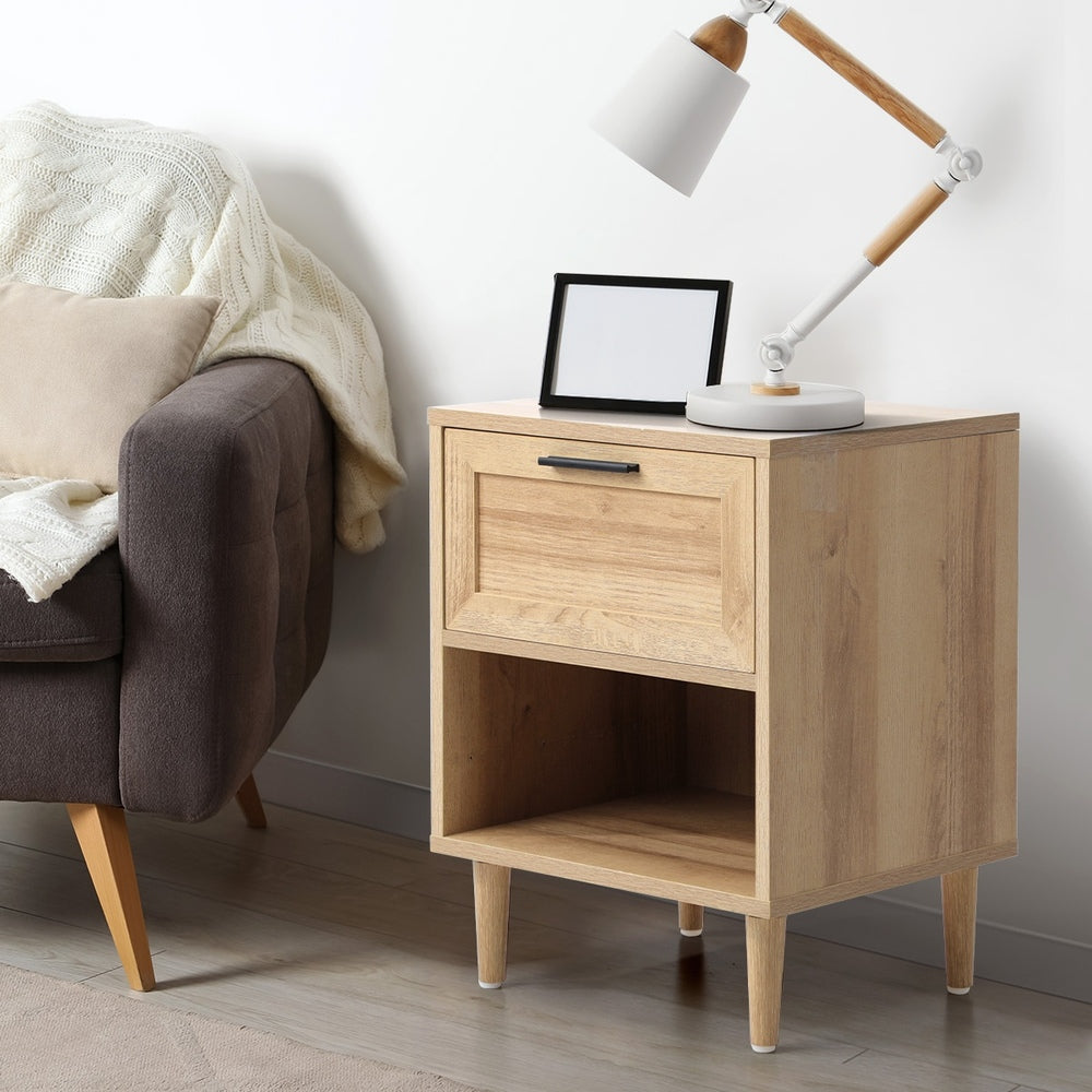 Oikiture Bedside Tables Set of 2 Nightstand Natural-Bedside Table-PEROZ Accessories