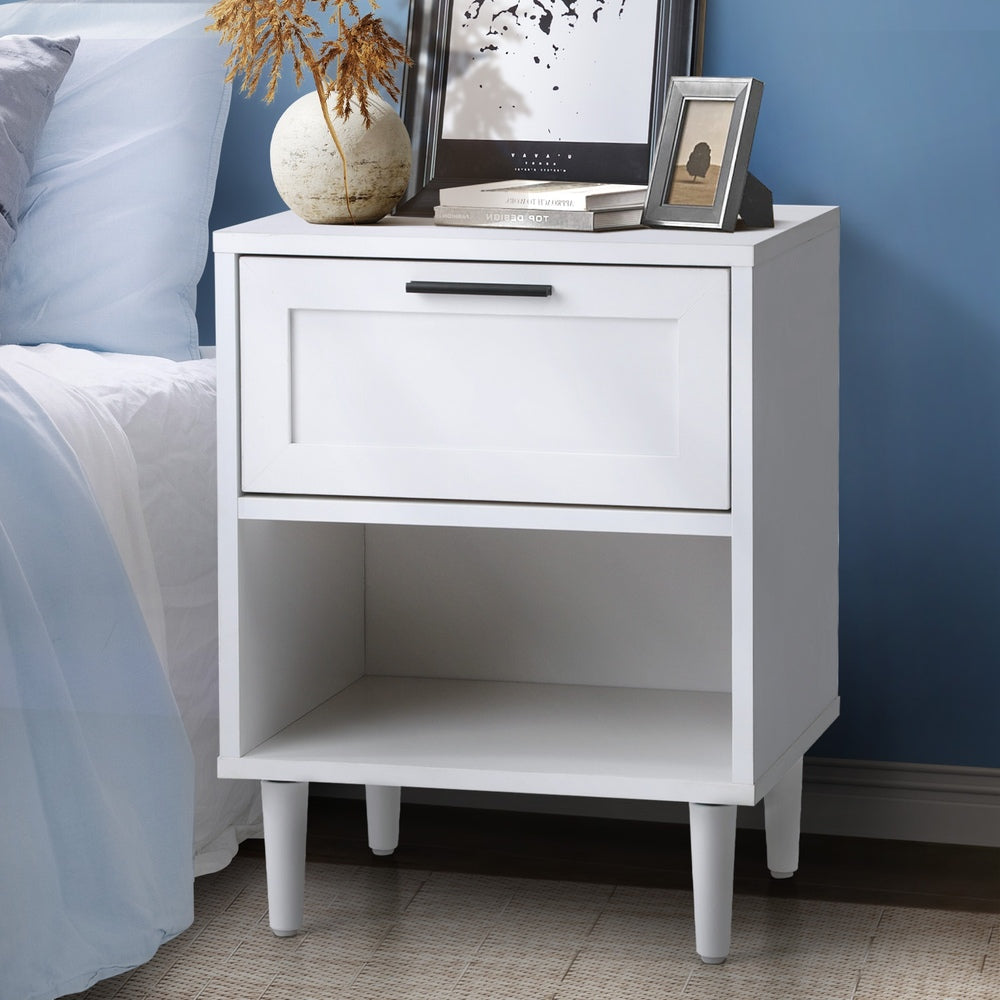 Oikiture Bedside Table Nightstand Bedroom Storage Cabinet White-Bedside Table-PEROZ Accessories