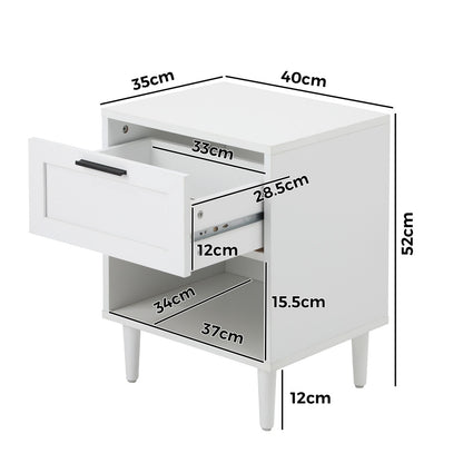 Oikiture Bedside Table Nightstand Bedroom Storage Cabinet White-Bedside Table-PEROZ Accessories