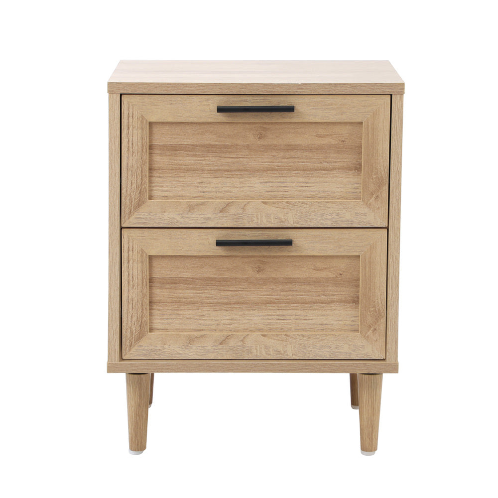 Oikiture Bedside Table Nightstand 2 Drwers Natural-Bedside Table-PEROZ Accessories