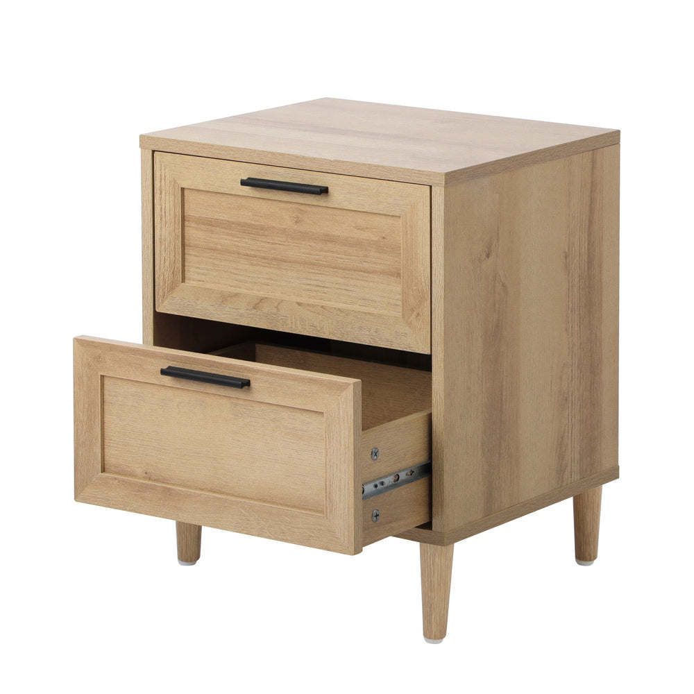 Oikiture Bedside Table Nightstand 2 Drwers Natural-Bedside Table-PEROZ Accessories