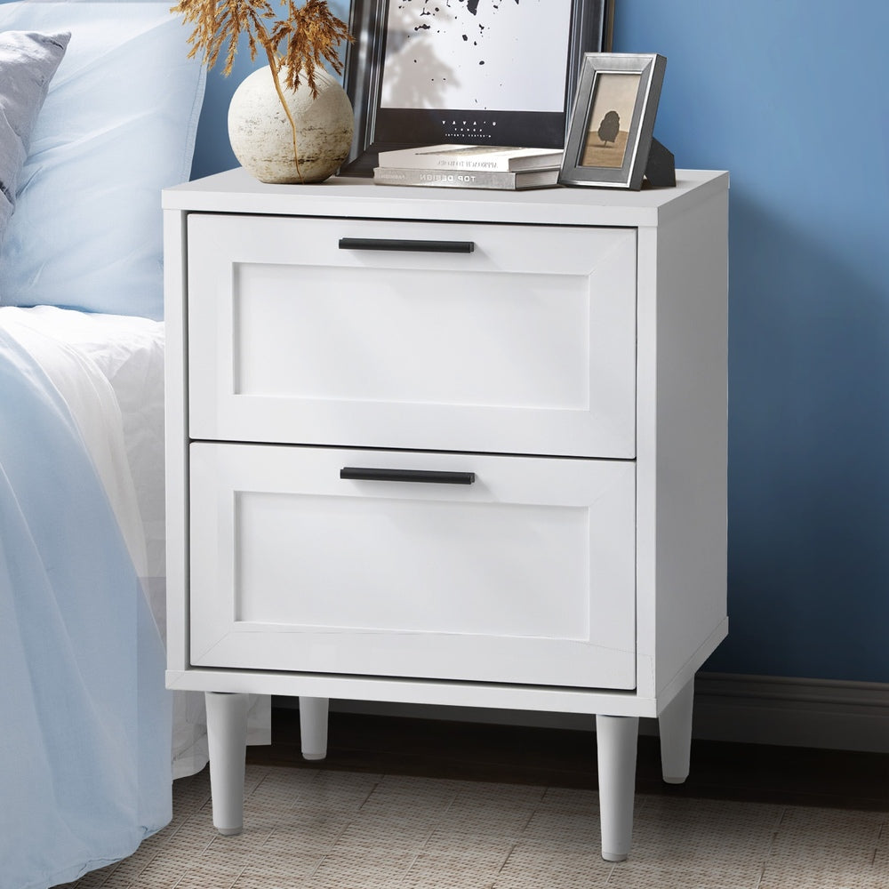Oikiture Bedside Table Nightstand 2 Drwers White-Bedside Table-PEROZ Accessories