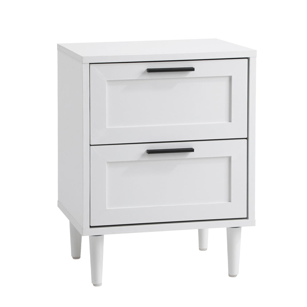 Oikiture Bedside Table Nightstand 2 Drwers White-Bedside Table-PEROZ Accessories
