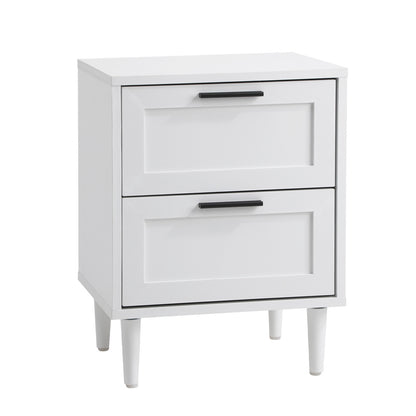 Oikiture Bedside Table Nightstand 2 Drwers White-Bedside Table-PEROZ Accessories