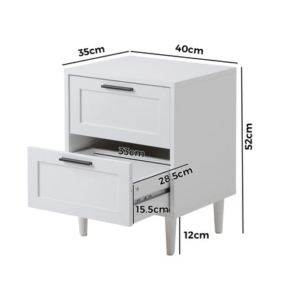 Oikiture Bedside Table Nightstand 2 Drwers White-Bedside Table-PEROZ Accessories