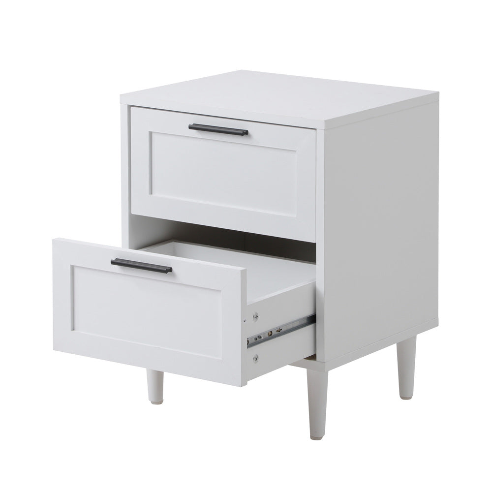 Oikiture Bedside Table Nightstand 2 Drwers White-Bedside Table-PEROZ Accessories