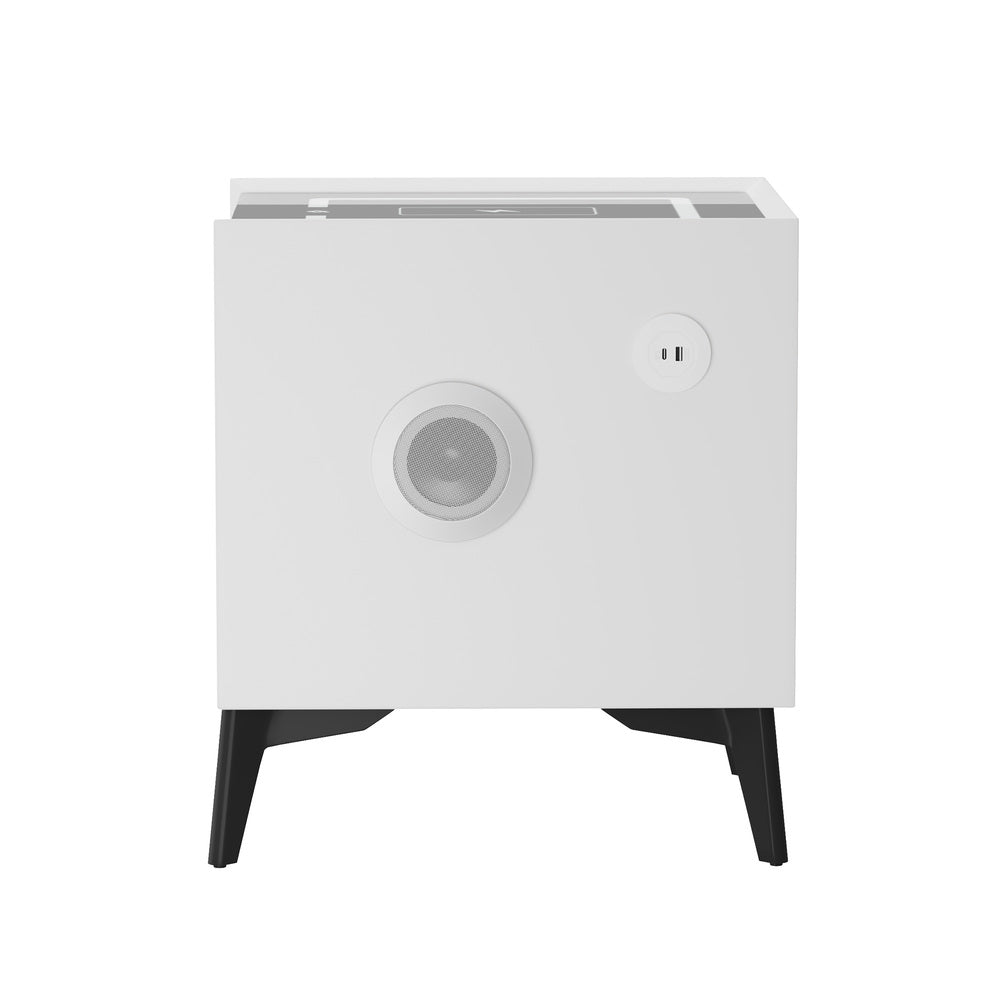 Oikiture Smart Bedside Table Wireless Charging LED 2 Drawers White-Bedside Table-PEROZ Accessories