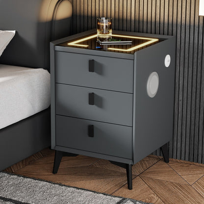 Oikiture Smart Bedside Table Wireless Charging LED Lights 3 Drawers-Bedside Table-PEROZ Accessories