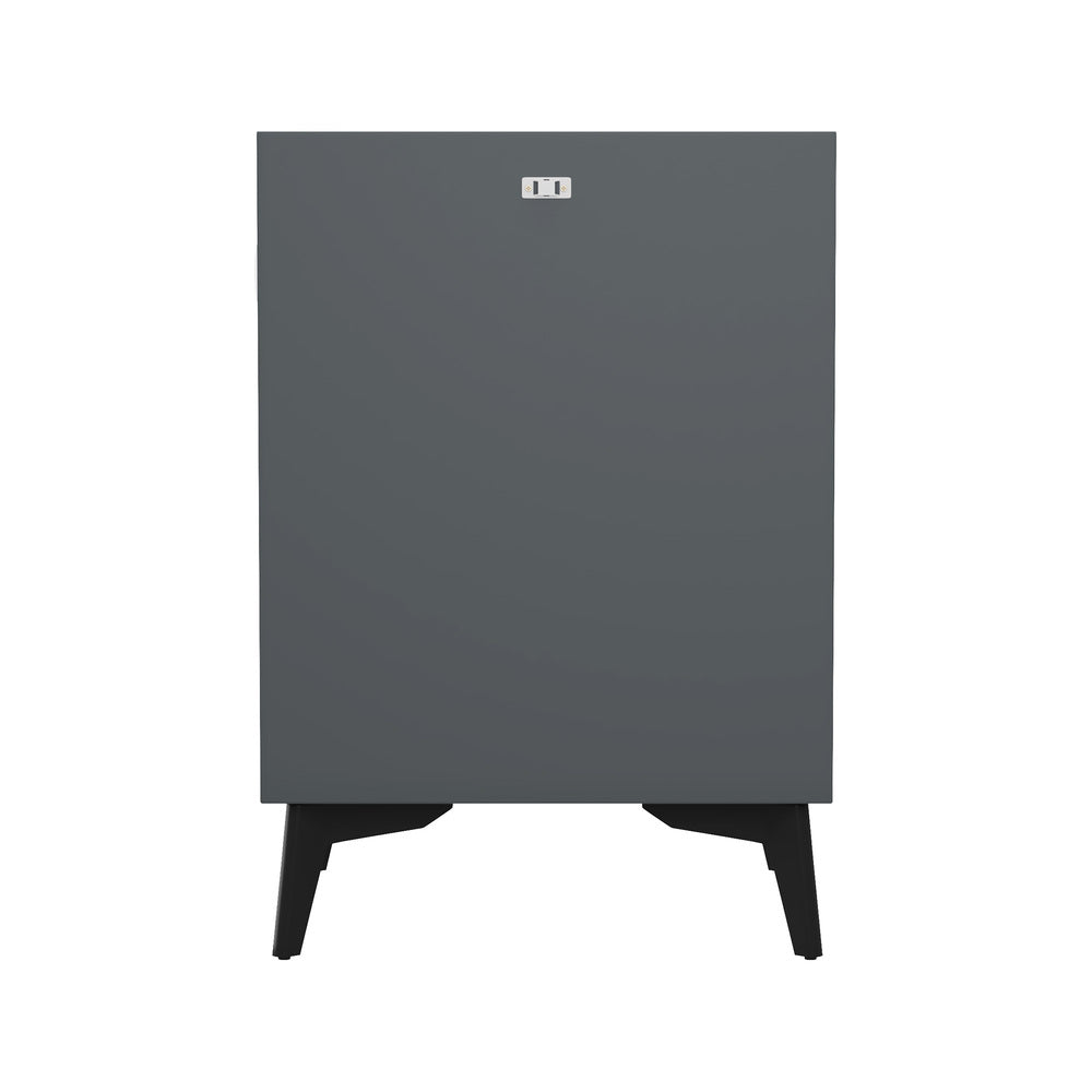 Oikiture 2x Smart Bedside Tables Wireless Charging LED 3 Drawers Grey-Bedside Table-PEROZ Accessories