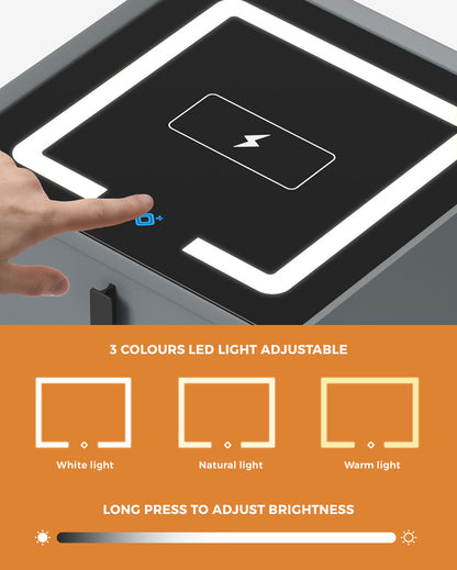 Oikiture 2x Smart Bedside Tables Wireless Charging LED 3 Drawers Grey-Bedside Table-PEROZ Accessories