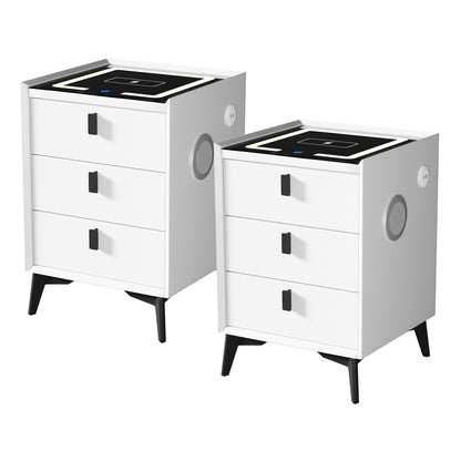 Oikiture 2x Smart Bedside Tables Wireless Charging LED 3 Drawers White-Bedside Table-PEROZ Accessories