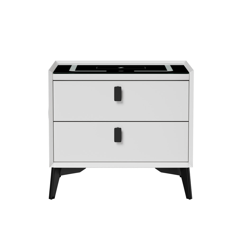 Oikiture Smart Bedside Table LED Wireless Charging 2 Drawers White-Bedside Table-PEROZ Accessories