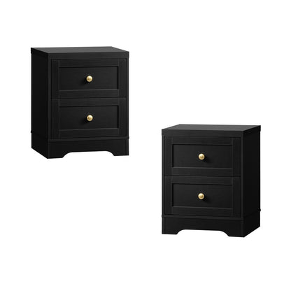 Oikiture 2X Bedside Tables Hamptons Furniture Black-BedSide Tabless-PEROZ Accessories