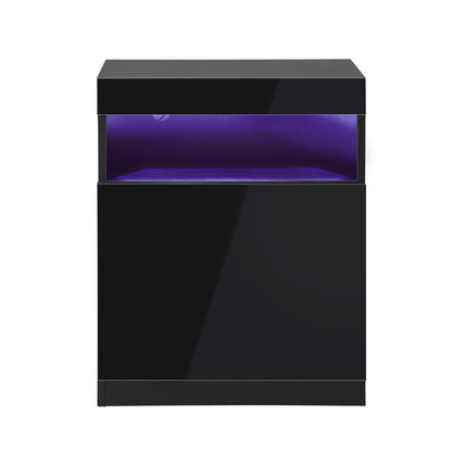 Oikiture Bedside Tables Set of 2 LED Nightstand Black-Bedside Table-PEROZ Accessories