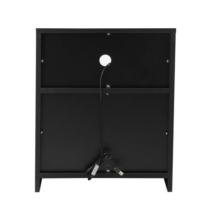 Oikiture Bedside Tables Set of 2 LED Nightstand Black-Bedside Table-PEROZ Accessories