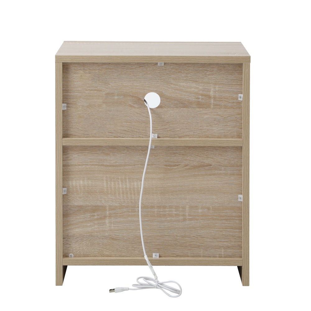 Oikiture Bedside Table LED Nightstand Shelf Natural-Bedside Table-PEROZ Accessories