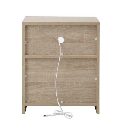 Oikiture Bedside Table LED Nightstand Shelf Natural-Bedside Table-PEROZ Accessories