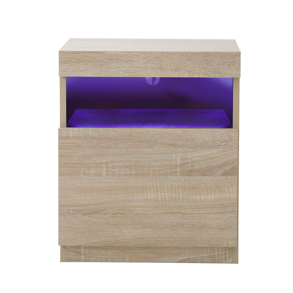 Oikiture Bedside Tables Set of 2 LED Nightstand Shelf Natural-Bedside Table-PEROZ Accessories