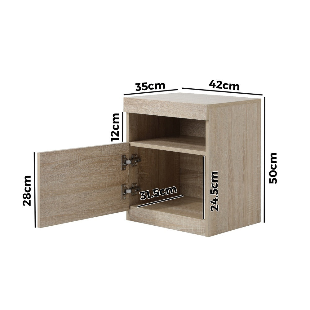 Oikiture Bedside Tables Set of 2 LED Nightstand Shelf Natural-Bedside Table-PEROZ Accessories