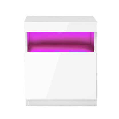 Oikiture Bedside Table LED Shelf High-gloss Front White-Bedside Table-PEROZ Accessories