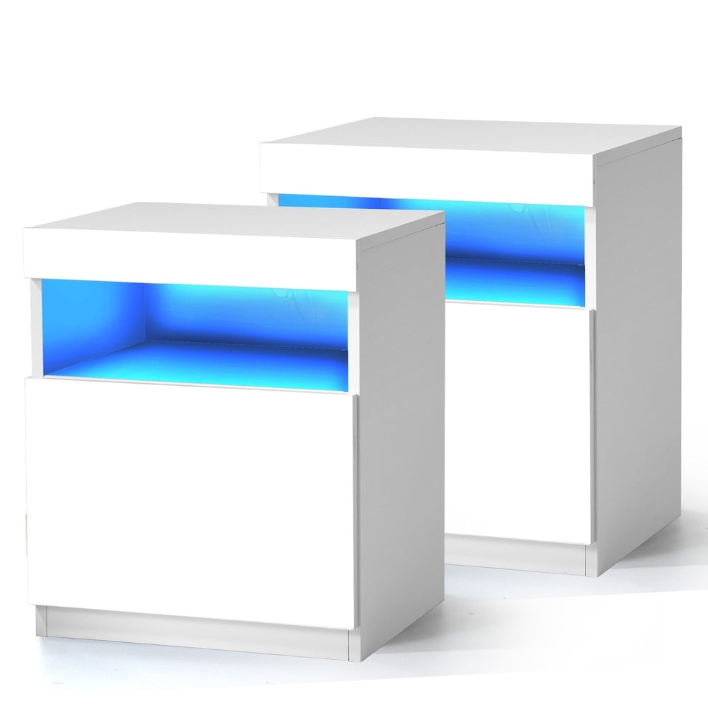 Oikiture Bedside Tables Set of 2 LED Nightstand White-Bedside Table-PEROZ Accessories