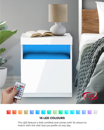 Oikiture Bedside Tables Set of 2 LED Nightstand White-Bedside Table-PEROZ Accessories