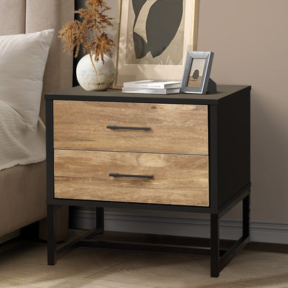 Oikiture Bedside Table 2 Drawers Storage Metal Industrial-Bedside Table-PEROZ Accessories
