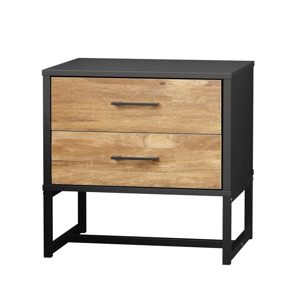 Oikiture 2x Bedside Table 2 Drawers Storage Metal Industrial-Bedside Tables-PEROZ Accessories