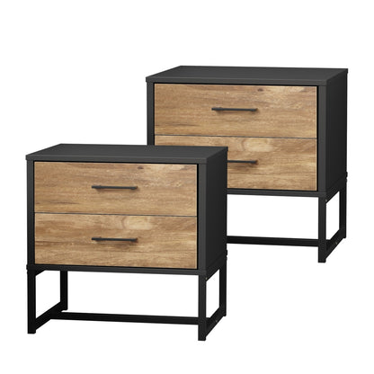 Oikiture 2x Bedside Table 2 Drawers Storage Metal Industrial-Bedside Tables-PEROZ Accessories