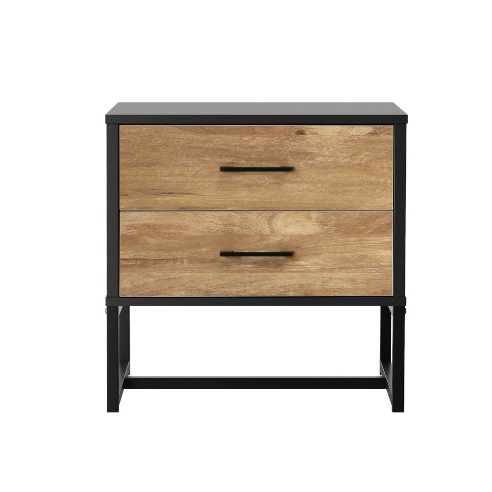 Oikiture 2x Bedside Table 2 Drawers Storage Metal Industrial-Bedside Tables-PEROZ Accessories