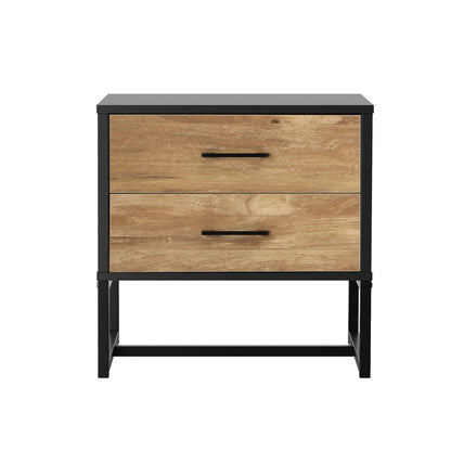 Oikiture 2x Bedside Table 2 Drawers Storage Metal Industrial-Bedside Tables-PEROZ Accessories