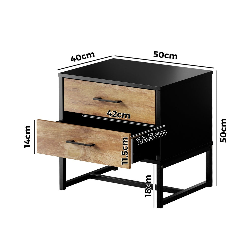 Oikiture 2x Bedside Table 2 Drawers Storage Metal Industrial-Bedside Tables-PEROZ Accessories