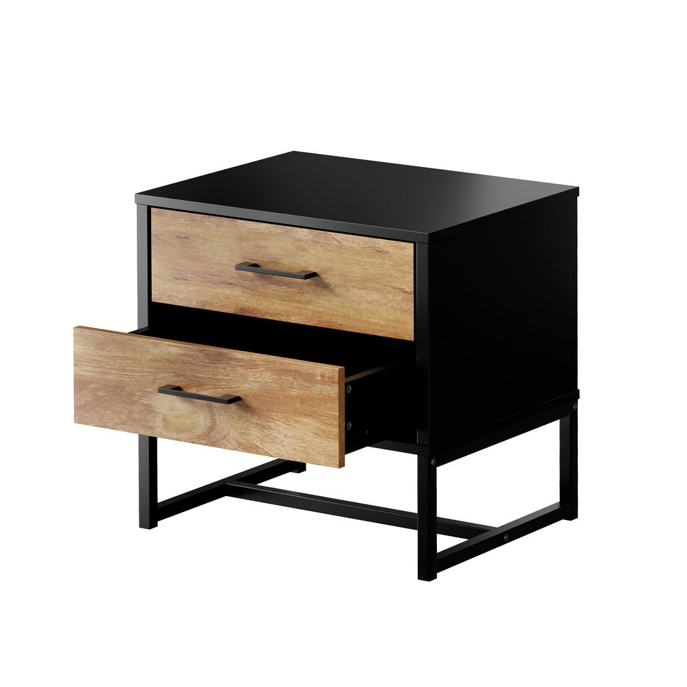 Oikiture 2x Bedside Table 2 Drawers Storage Metal Industrial-Bedside Tables-PEROZ Accessories