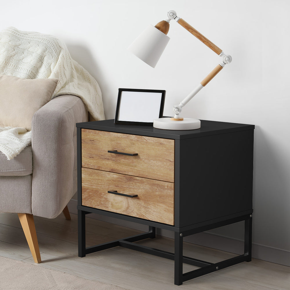 Oikiture 2x Bedside Table 2 Drawers Storage Metal Industrial-Bedside Tables-PEROZ Accessories