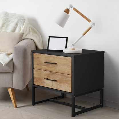 Oikiture 2x Bedside Table 2 Drawers Storage Metal Industrial-Bedside Tables-PEROZ Accessories