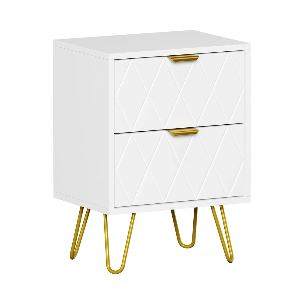 Oikiture Bedside Table 2 Drawers Gold Metal Nightstand White-Bedside Table-PEROZ Accessories