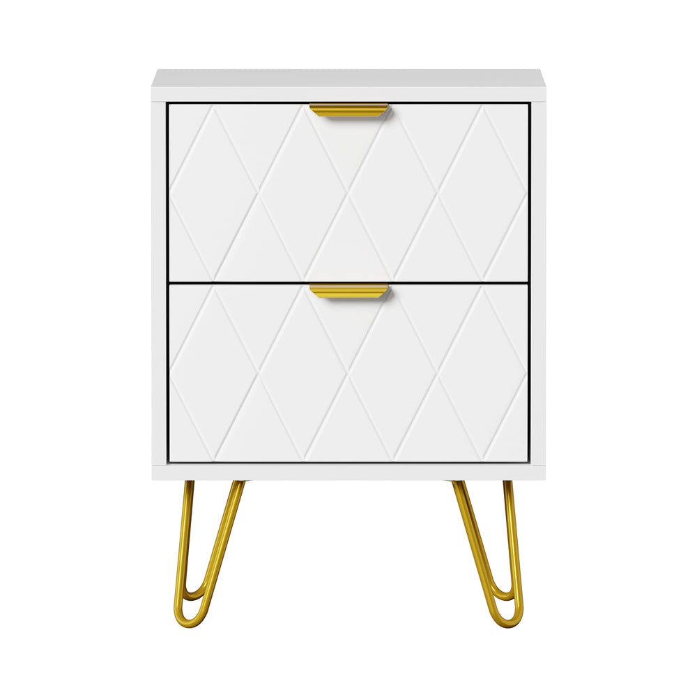 Oikiture Bedside Table 2 Drawers Gold Metal Nightstand White-Bedside Table-PEROZ Accessories