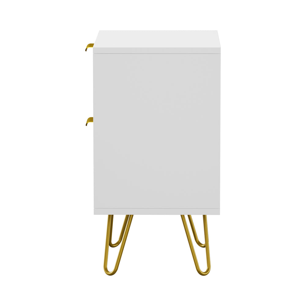 Oikiture Bedside Table 2 Drawers Gold Metal Nightstand White-Bedside Table-PEROZ Accessories