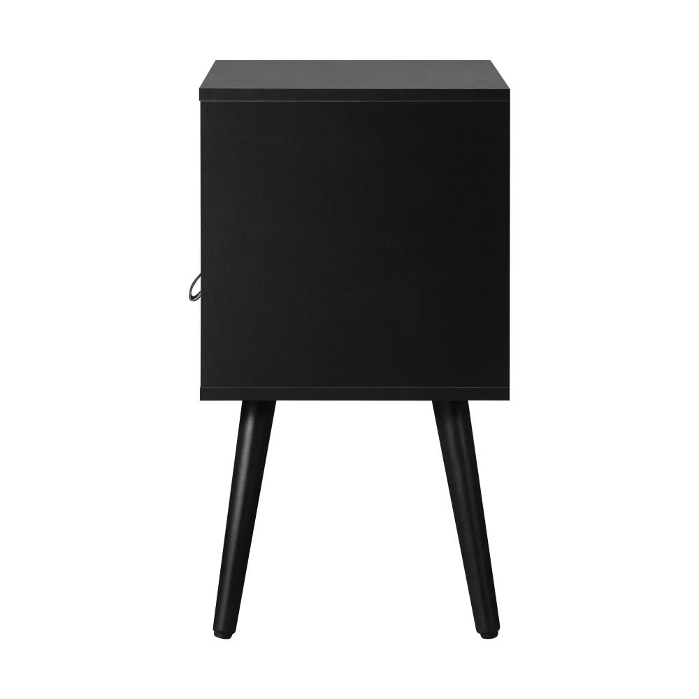Oikiture Bedside Tables Side Table Drawer Storage Cabinet w/ Leather Handle Black-Bedside Tables-PEROZ Accessories