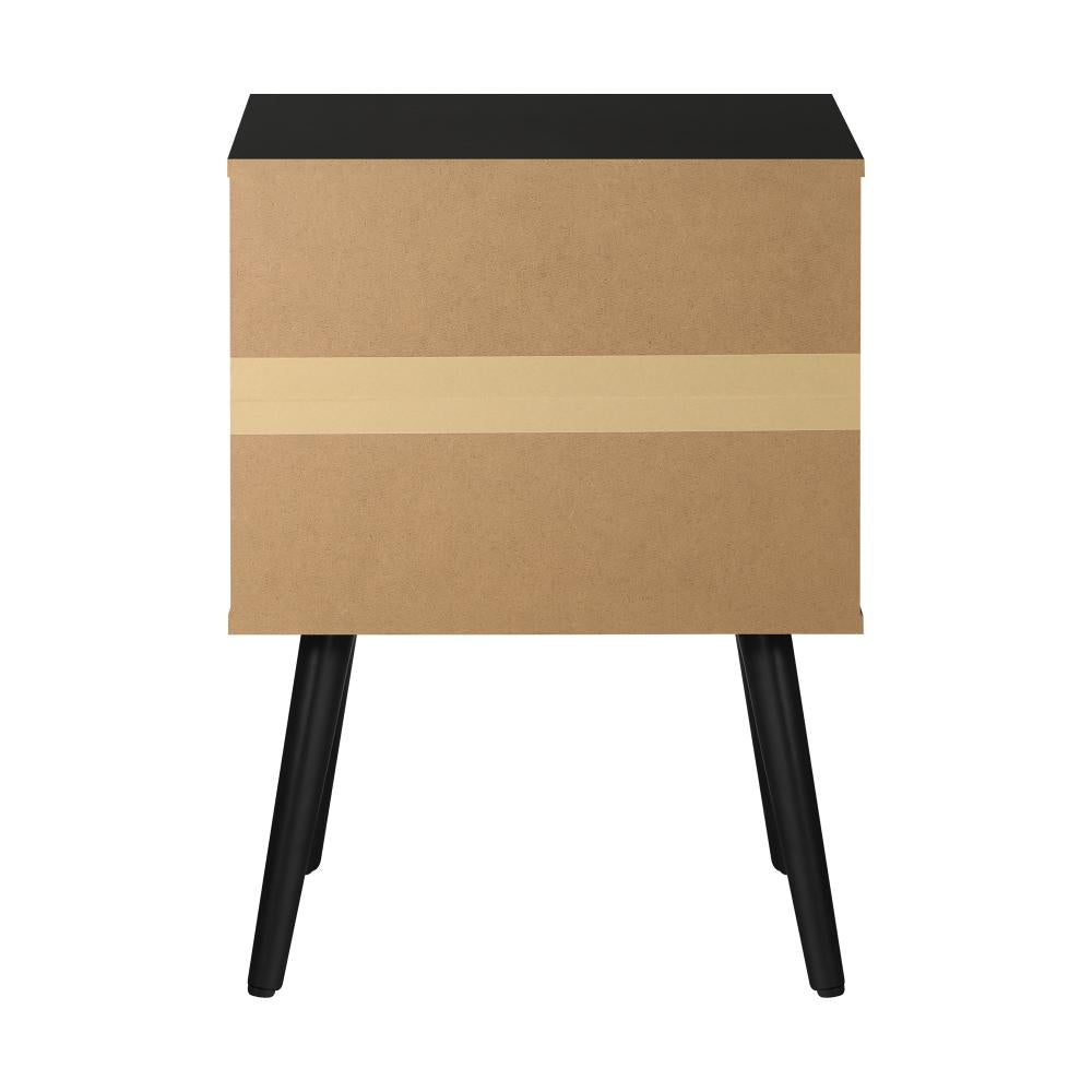 Oikiture Bedside Tables Side Table Drawer Storage Cabinet w/ Leather Handle Black-Bedside Tables-PEROZ Accessories