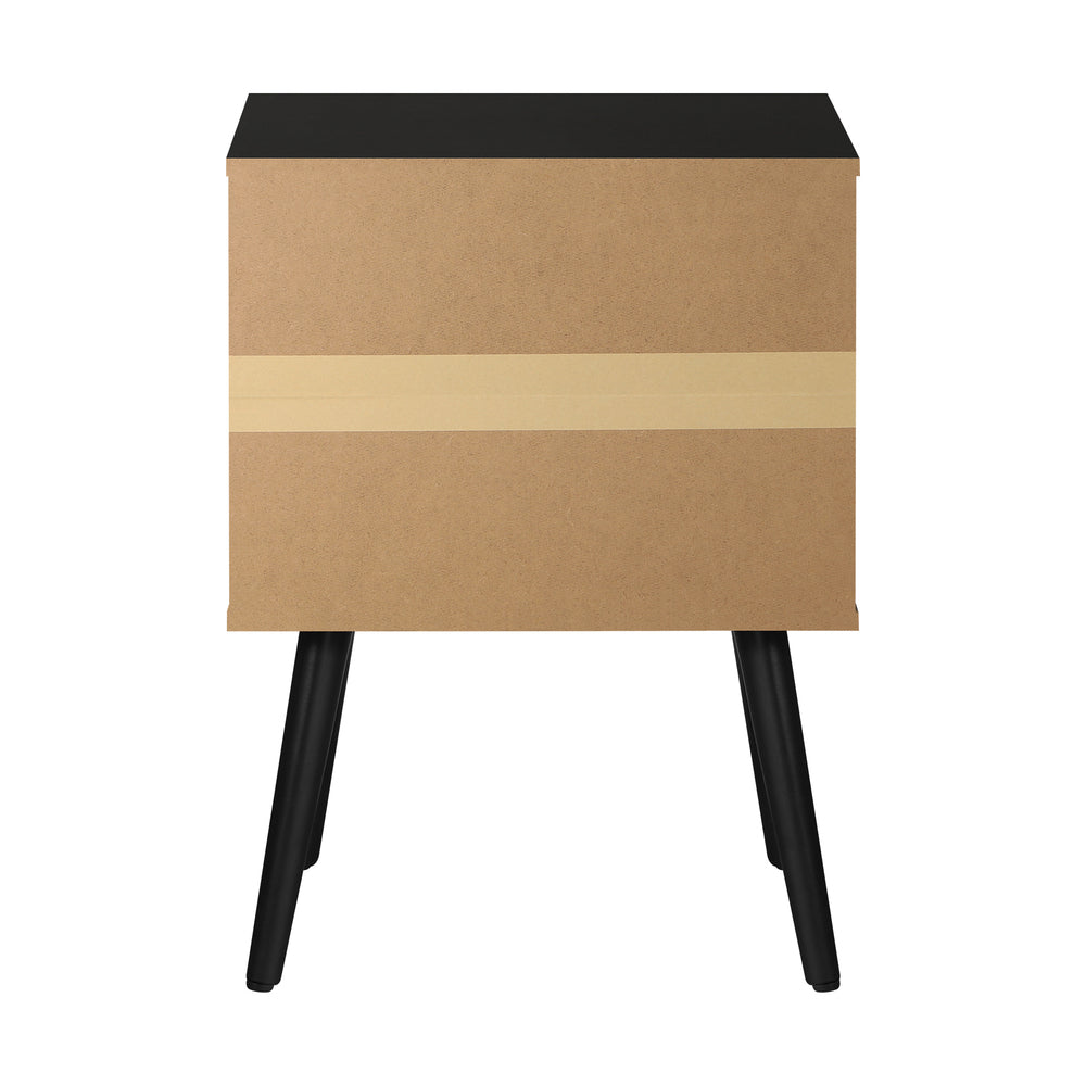 Oikiture Bedside Tables Side Table Drawer Storage Cabinet w/ Leather Handle Black-Bedside Tables-PEROZ Accessories