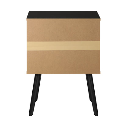 Oikiture Bedside Tables Side Table Drawer Storage Cabinet w/ Leather Handle Black-Bedside Tables-PEROZ Accessories