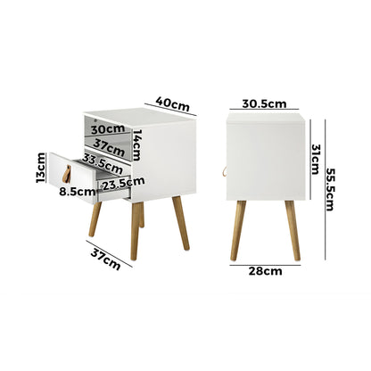 Oikiture Bedside Tables Side Table Drawer Cabinet w/ Leather Handle White-Bedside Tables-PEROZ Accessories