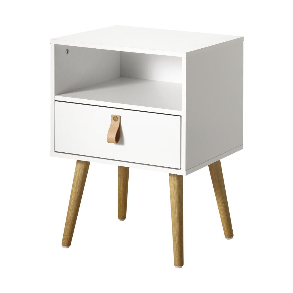 Oikiture Bedside Tables Side Table Drawer Cabinet w/ Leather Handle White-Bedside Tables-PEROZ Accessories