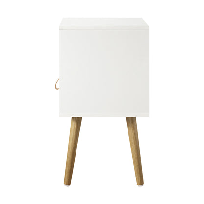 Oikiture Bedside Tables Side Table Drawer Cabinet w/ Leather Handle White-Bedside Tables-PEROZ Accessories
