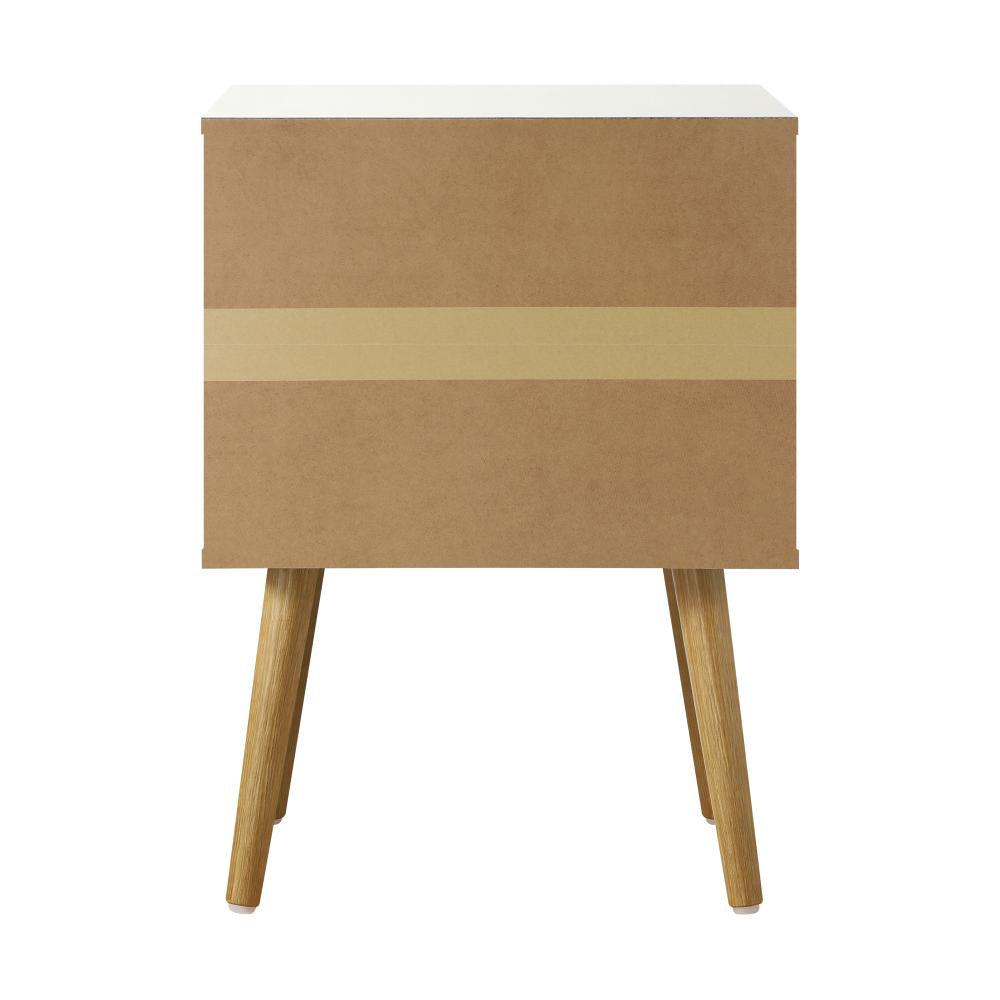 Oikiture Bedside Tables Side Table Drawer Cabinet w/ Leather Handle White-Bedside Tables-PEROZ Accessories